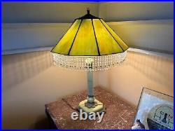 Vintage AKRO AGATE Art Deco Uranium Slag Glass Lamp with Modern Handmade Shade