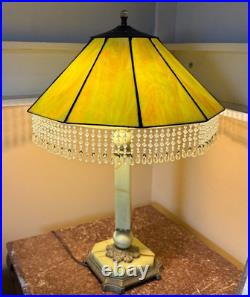 Vintage AKRO AGATE Art Deco Uranium Slag Glass Lamp with Modern Handmade Shade