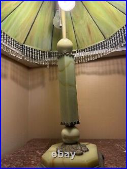 Vintage AKRO AGATE Art Deco Uranium Slag Glass Lamp with Modern Handmade Shade