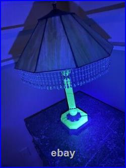 Vintage AKRO AGATE Art Deco Uranium Slag Glass Lamp with Modern Handmade Shade
