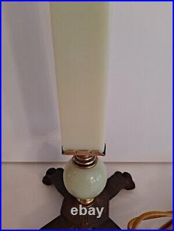 Vintage Agate Slag Glass Double Socket Art Deco Table Lamp with Claw Feet Houze