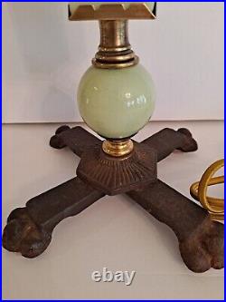 Vintage Agate Slag Glass Double Socket Art Deco Table Lamp with Claw Feet Houze