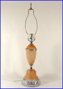Vintage Akro Agate Swirled Slag Glass & Chrome Electric Table Lamp Amber 1930s