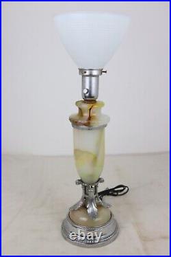 Vintage Akro Agate Swirled Slag Glass & Chrome Electric Table Lamp Rewired
