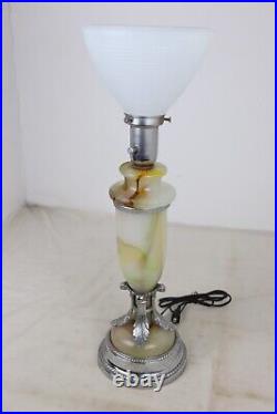 Vintage Akro Agate Swirled Slag Glass & Chrome Electric Table Lamp Rewired