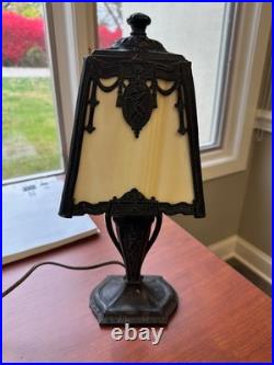 Vintage Antique 1900s Art Deco Slag Glass Boudoir Lamp 15.5 RARE Cherubs