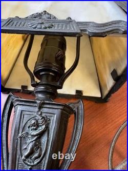 Vintage Antique 1900s Art Deco Slag Glass Boudoir Lamp 15.5 RARE Cherubs