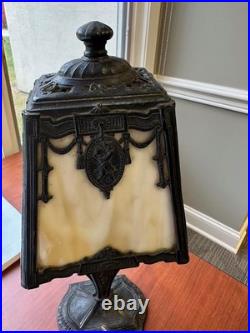 Vintage Antique 1900s Art Deco Slag Glass Boudoir Lamp 15.5 RARE Cherubs