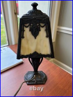 Vintage Antique 1900s Art Deco Slag Glass Boudoir Lamp 15.5 RARE Cherubs