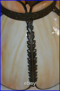 Vintage Antique 6 Panel Slag Glass Metal Lamp Shade Tiffany Style Tulip Shape