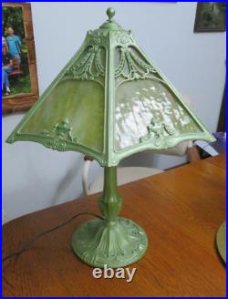 Vintage Antique 6 Panel Slag Glass Table Lamp Art Deco Nouveau 22