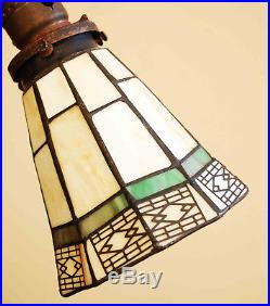 Vintage Antique Art Deco Cast Iron Floor Bridge Lamp Slag Glass Signed Shade