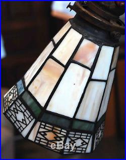Vintage Antique Art Deco Cast Iron Floor Bridge Lamp Slag Glass Signed Shade