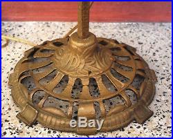 Vintage Antique Art Deco Cast Iron Floor Bridge Lamp Slag Glass Signed Shade