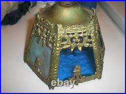 Vintage Antique Arts & Crafts Blue Purple Slag Glass Lamp Shade 7.5 Dia x 4 H
