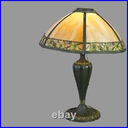 Vintage Antique Arts & Crafts Polychrome Decorated Slag Glass Table Lamp 1920's