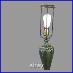 Vintage Antique Arts & Crafts Polychrome Decorated Slag Glass Table Lamp 1920's