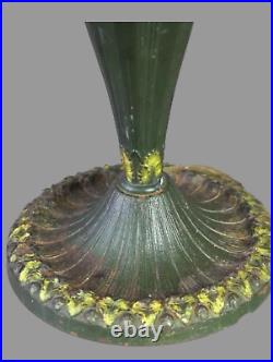 Vintage Antique Arts & Crafts Polychrome Decorated Slag Glass Table Lamp 1920's