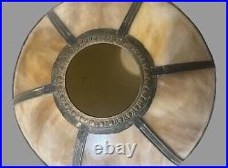 Vintage Antique Arts & Crafts Polychrome Decorated Slag Glass Table Lamp 1920's