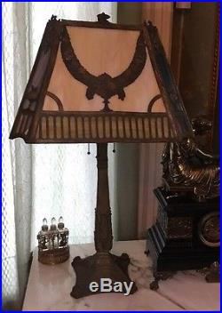 Vintage Antique Bradley Hubbard Slag Glass Table Lamp