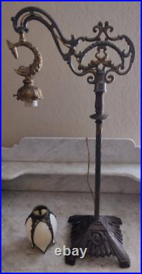 Vintage Antique Bridge Arm Table Lamp Dolphins Cream Bent Slag Glass Shade Vintage Antique Bridge Arm Table Lamp Dolphins Cream Bent Slag Glass Shade