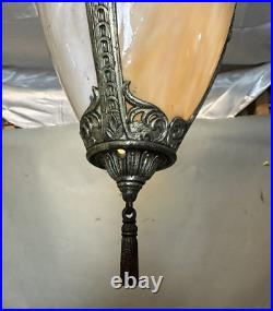 Vintage Antique Caramel Slag Glass Hanging Hall Lamp Light Fixture