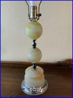 Vintage Antique Chrome Akro Table Lamp Agate Swirl 1930's Art Deco Slag Glass