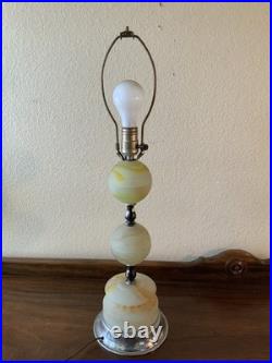 Vintage Antique Chrome Akro Table Lamp Agate Swirl 1930's Art Deco Slag Glass