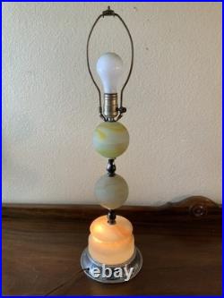 Vintage Antique Chrome Akro Table Lamp Agate Swirl 1930's Art Deco Slag Glass