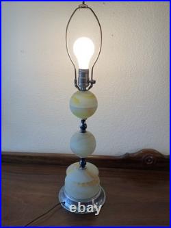 Vintage Antique Chrome Akro Table Lamp Agate Swirl 1930's Art Deco Slag Glass Vintage Antique Chrome Akro Table Lamp Agate Swirl 1930's Art Deco Slag Glass