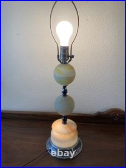 Vintage Antique Chrome Akro Table Lamp Agate Swirl 1930's Art Deco Slag Glass