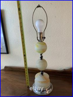 Vintage Antique Chrome Akro Table Lamp Agate Swirl 1930's Art Deco Slag Glass