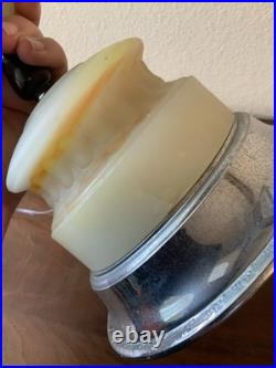 Vintage Antique Chrome Akro Table Lamp Agate Swirl 1930's Art Deco Slag Glass