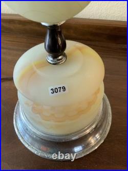 Vintage Antique Chrome Akro Table Lamp Agate Swirl 1930's Art Deco Slag Glass