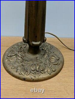 Vintage Antique Double Socket Slag Reversed Painted Glass Lamp Cast Iron Base