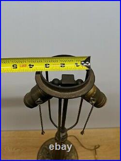 Vintage Antique Double Socket Slag Reversed Painted Glass Lamp Cast Iron Base