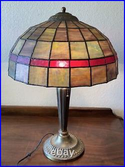Vintage Antique Electric Slag Stained Glass Panel Large Table Lamp Light