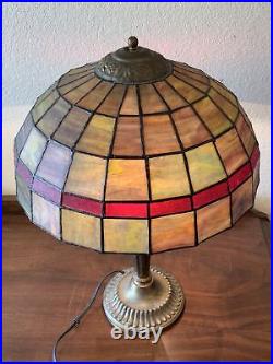 Vintage Antique Electric Slag Stained Glass Panel Large Table Lamp Light