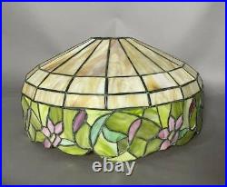 Vintage Antique Floral Leaded Slag Glass 16 Table Lamp Shade