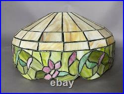 Vintage Antique Floral Leaded Slag Glass 16 Table Lamp Shade