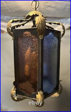 Vintage Antique Gothic Slag Glass Hanging Hall Lamp or Porch Light Fixture