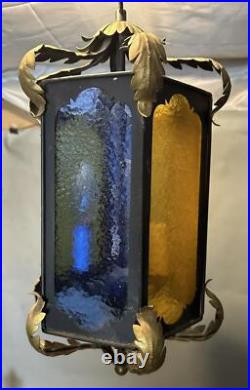 Vintage Antique Gothic Slag Glass Hanging Hall Lamp or Porch Light Fixture