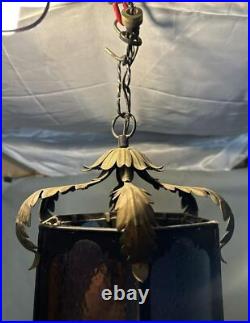 Vintage Antique Gothic Slag Glass Hanging Hall Lamp or Porch Light Fixture
