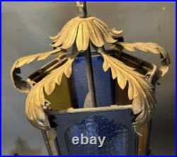 Vintage Antique Gothic Slag Glass Hanging Hall Lamp or Porch Light Fixture