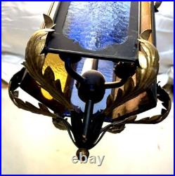 Vintage Antique Gothic Slag Glass Hanging Hall Lamp or Porch Light Fixture