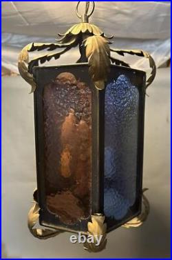 Vintage Antique Gothic Slag Glass Hanging Hall Lamp or Porch Light Fixture