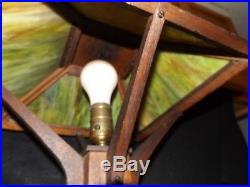 Vintage Antique Mission Oak Slag Glass Arts & Crafts Table Lamp Limbert Stickley