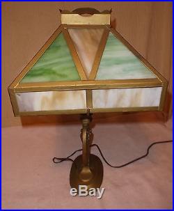 Vintage/Antique Stained/Slag Glass Table Lamp 1930's/1940's Green/White/Caramel