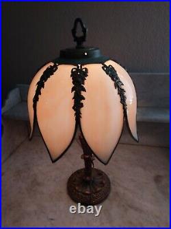 Vintage Antique Table Lamp featuring Eight Panel Cream Convex Slag Glass