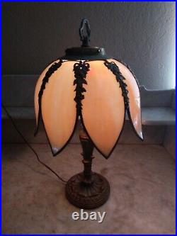 Vintage Antique Table Lamp featuring Eight Panel Cream Convex Slag Glass